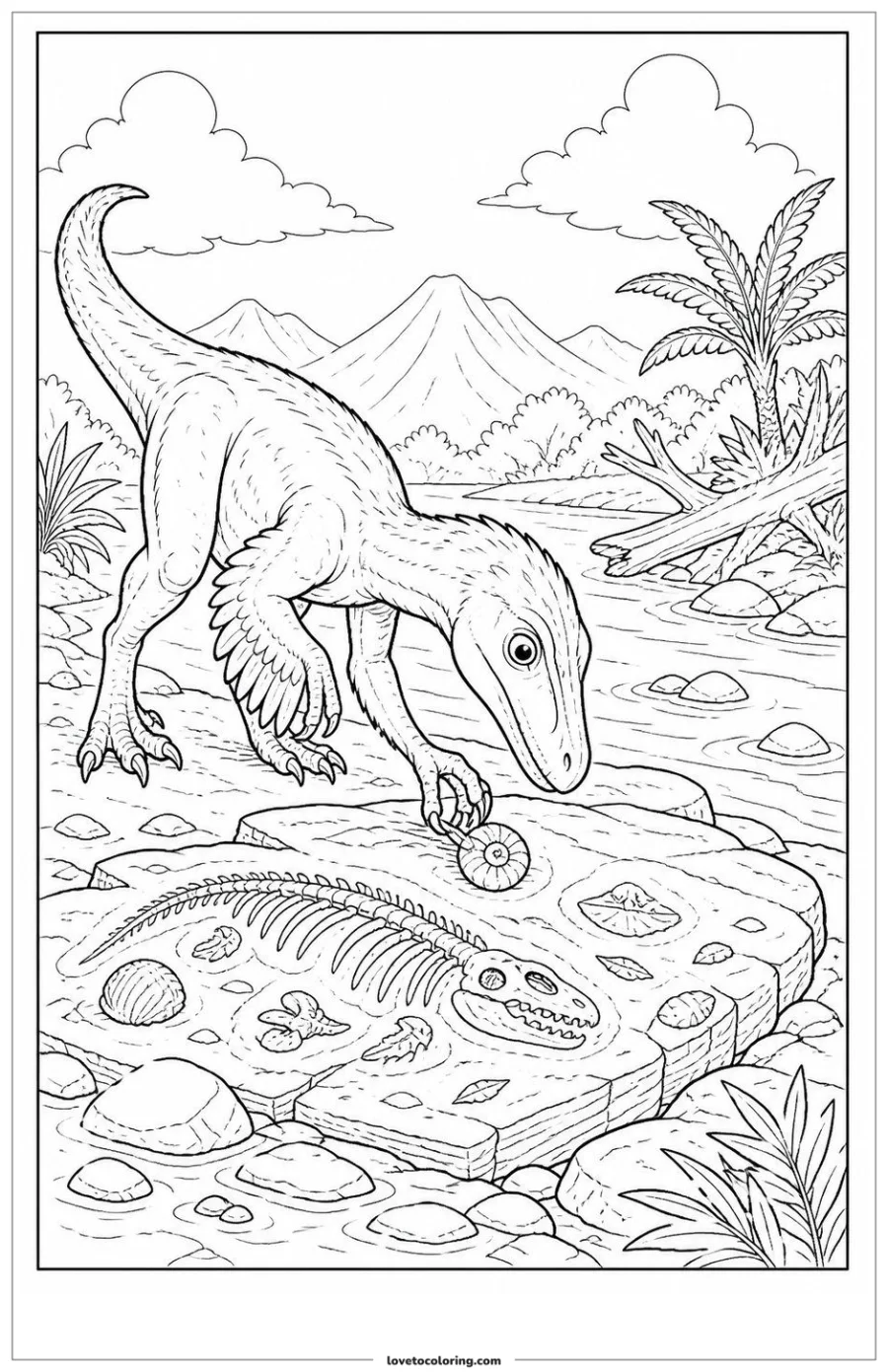 Dibujo para colorear de investigating a fossil-rich bank