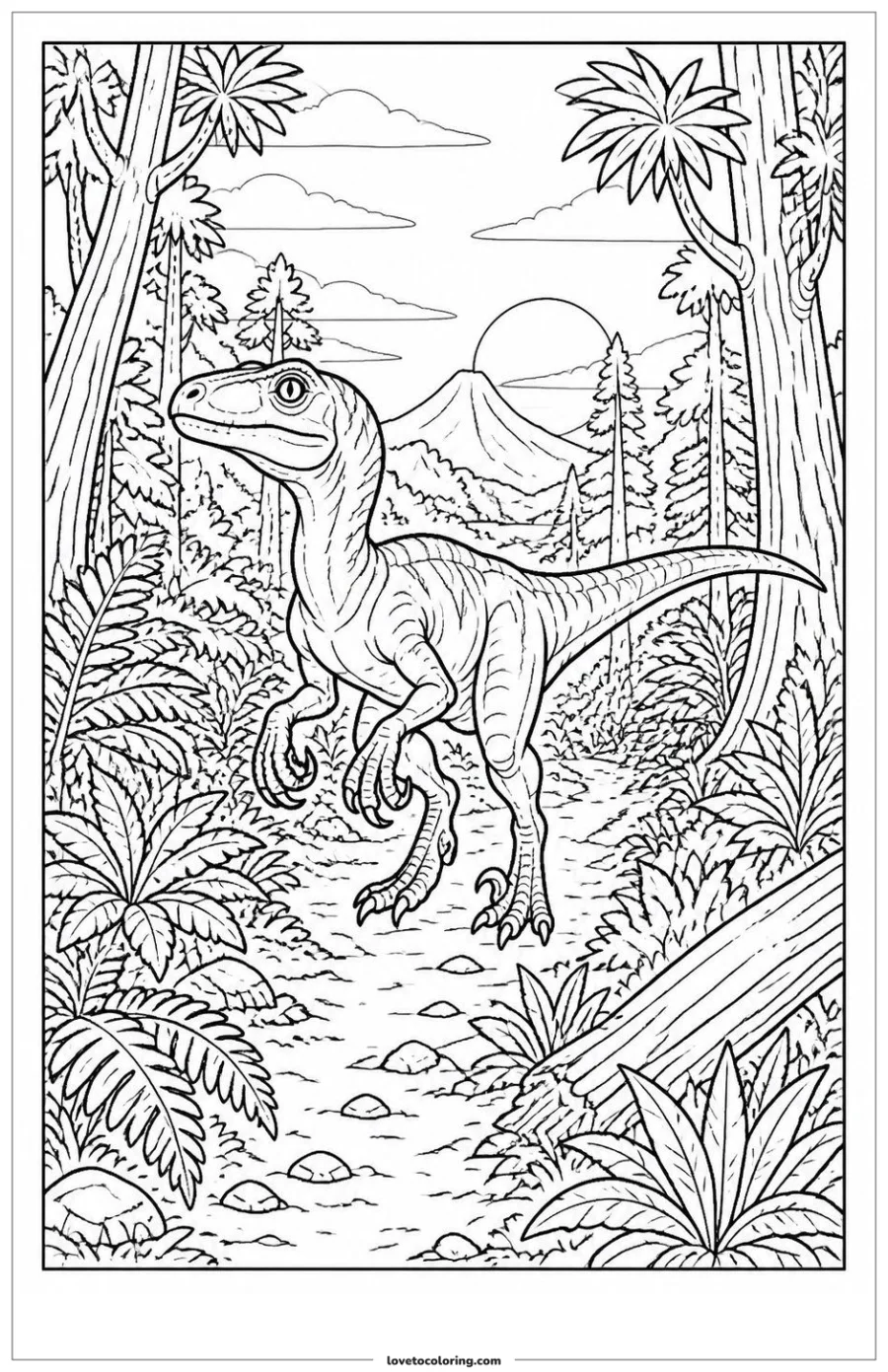 Dibujo para colorear de returning through a prehistoric forest