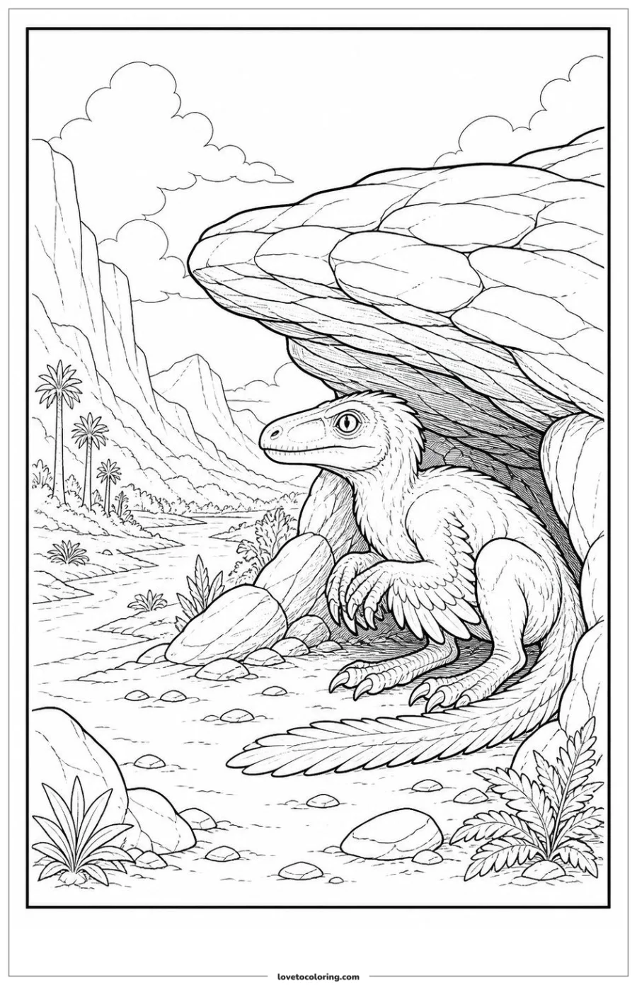 Dibujo para colorear de finding shelter beneath a rock overhang