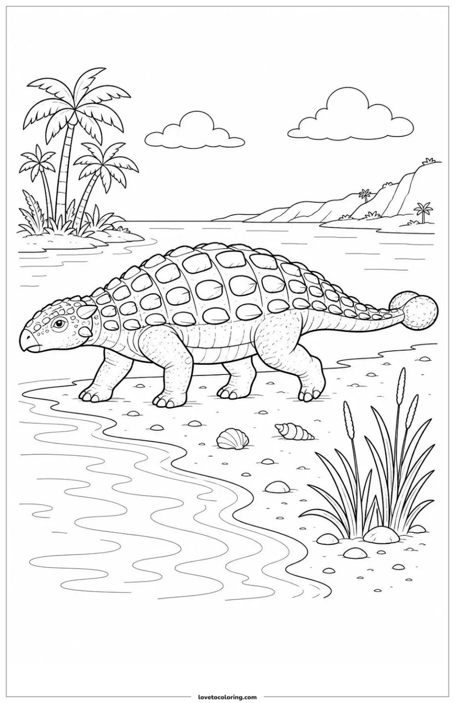 Dibujo para colorear de armored dinosaur by a lagoon