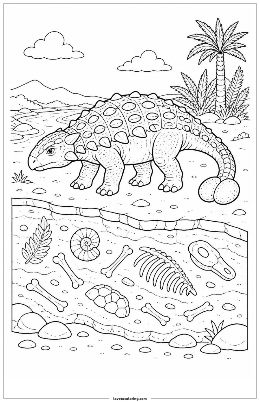 Dibujo para colorear de ankylosaurus and fossil layers