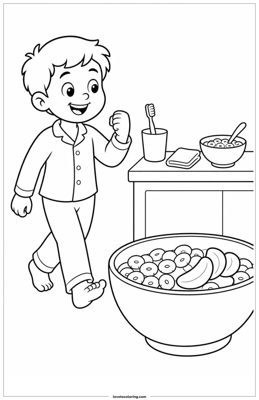Dibujo para colorear de morning routine in a breakfast corner