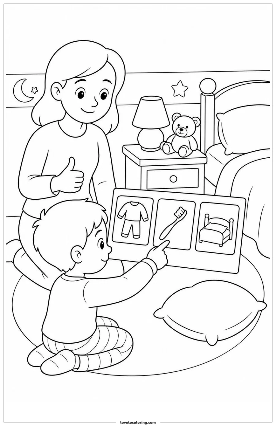 Dibujo para colorear de bedtime routine picture schedule