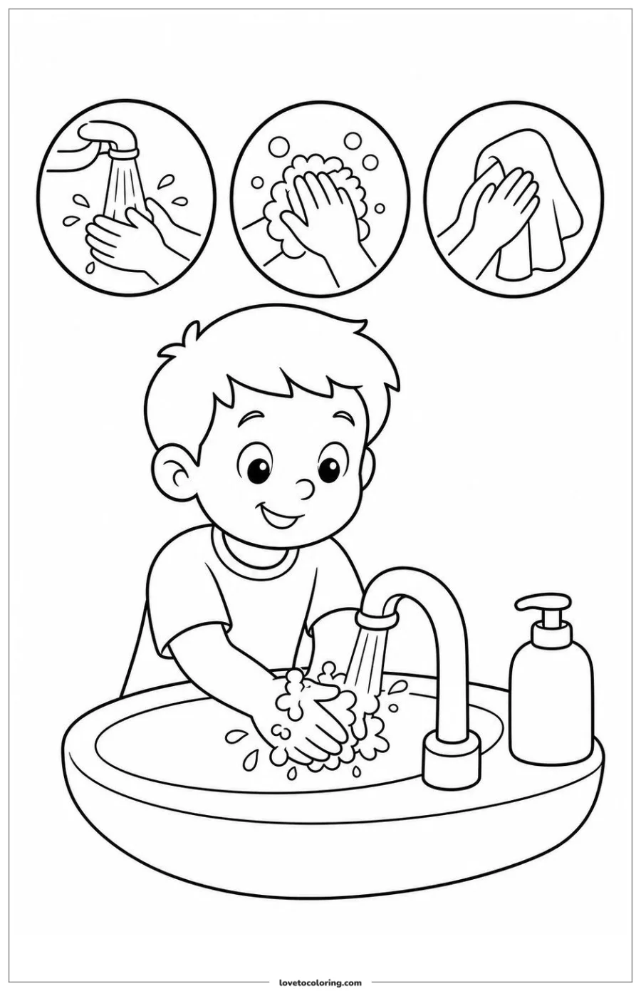 Dibujo para colorear de three-step handwashing