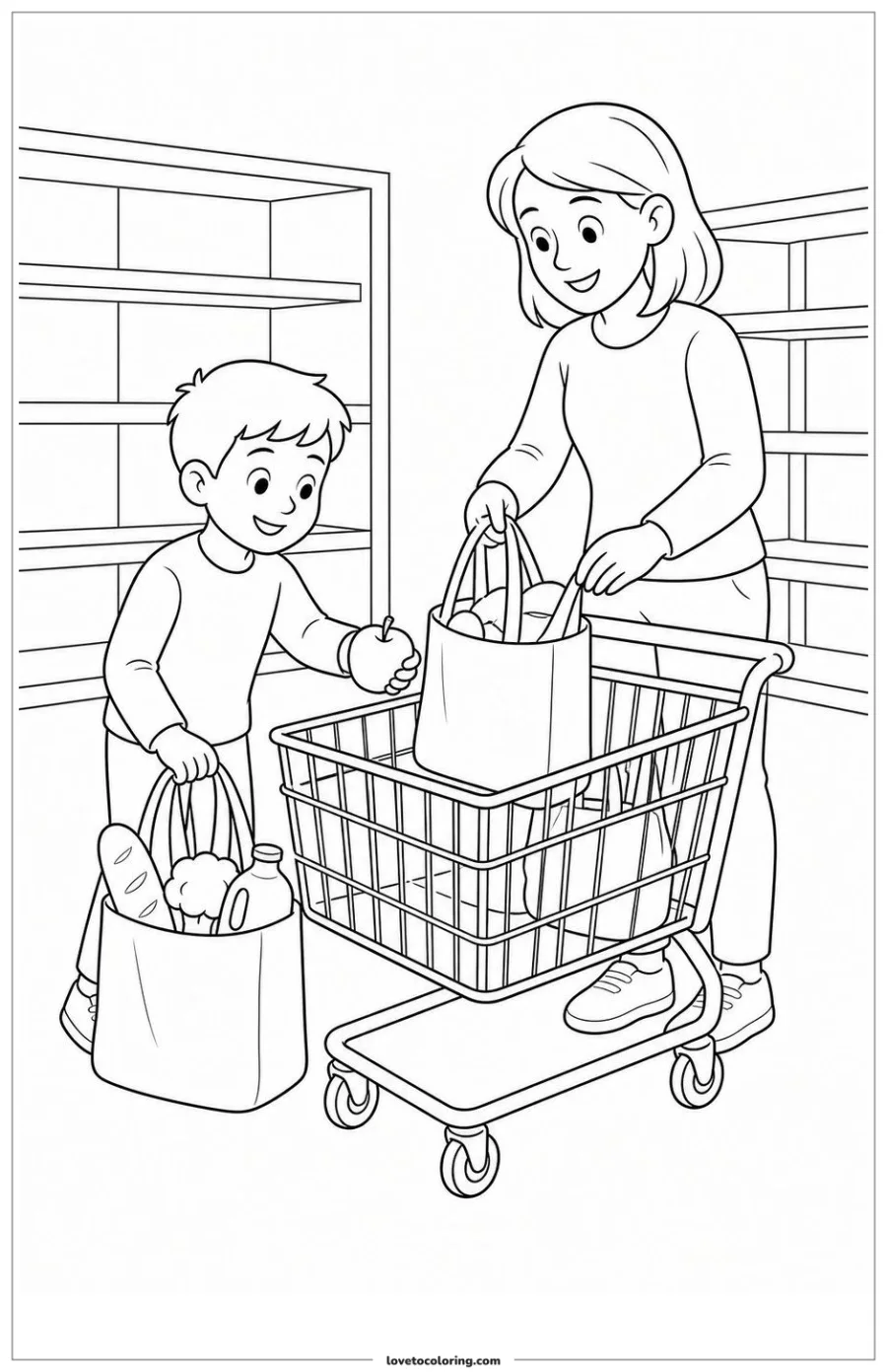Dibujo para colorear de grocery shopping preparing safely for the next activity