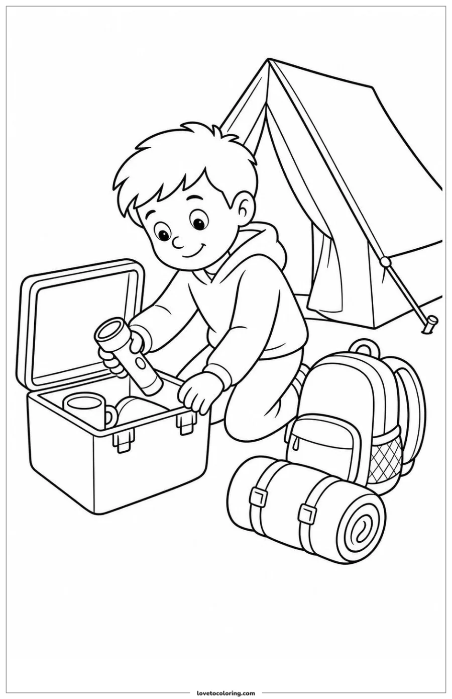 Dibujo para colorear de putting camping gear away
