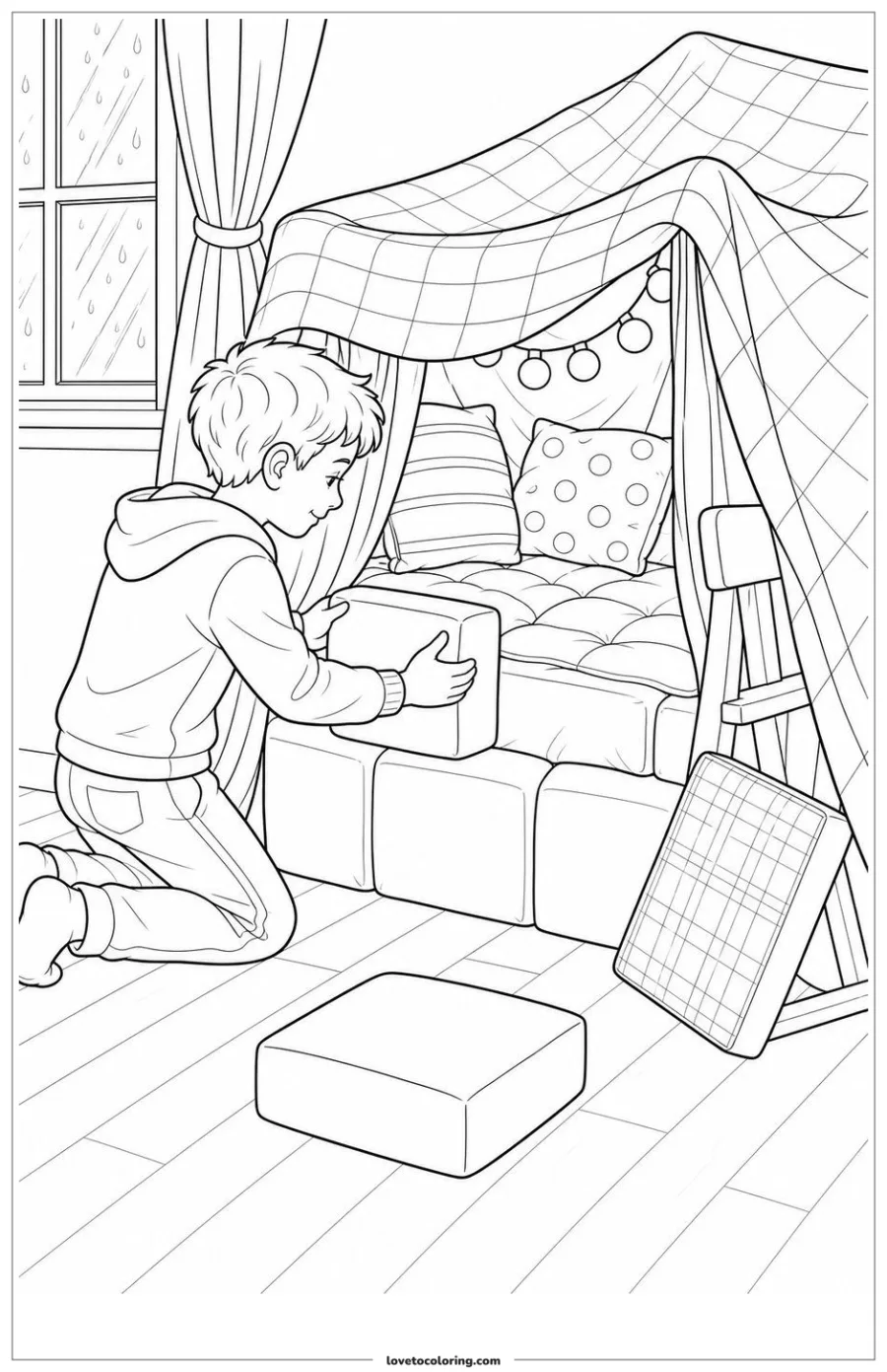 Dibujo para colorear de rainy-day indoor play