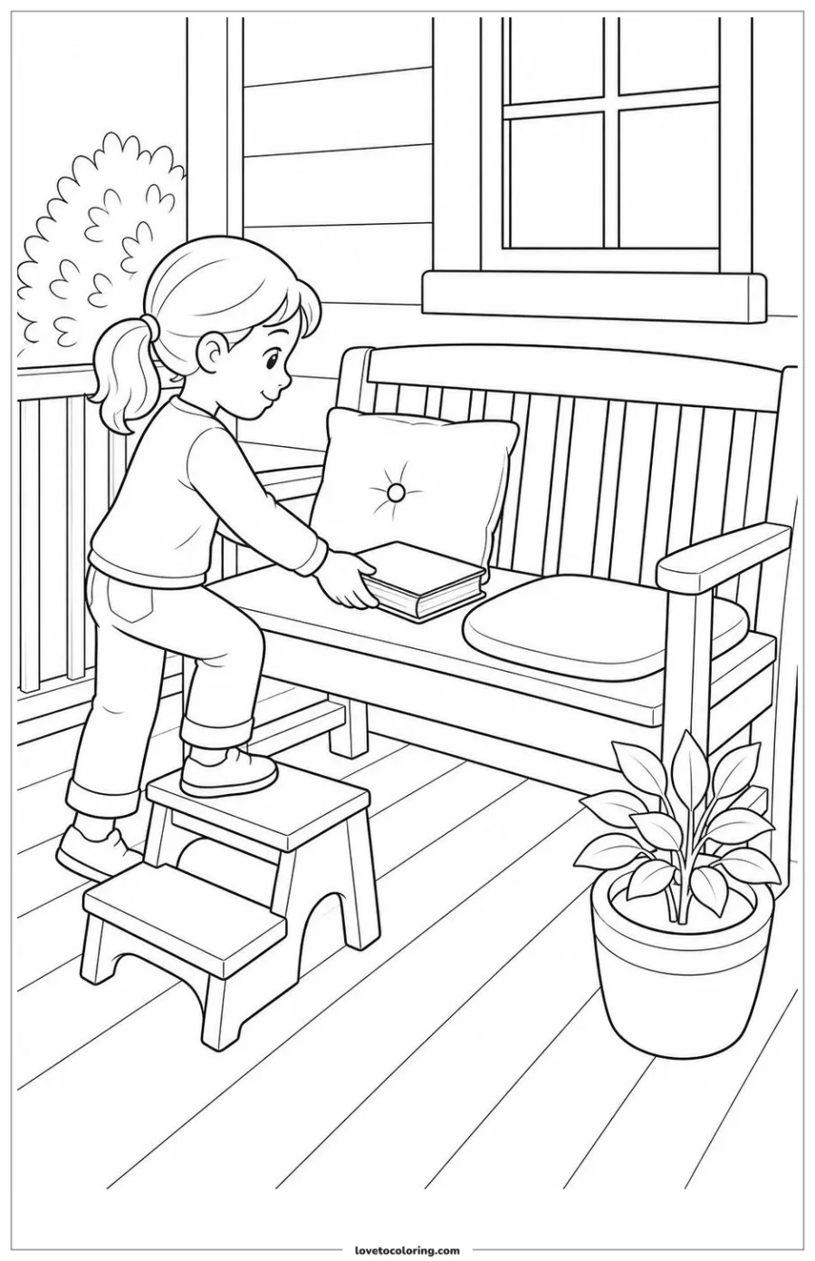 Dibujo para colorear de reading in a cozy corner from preparation to action