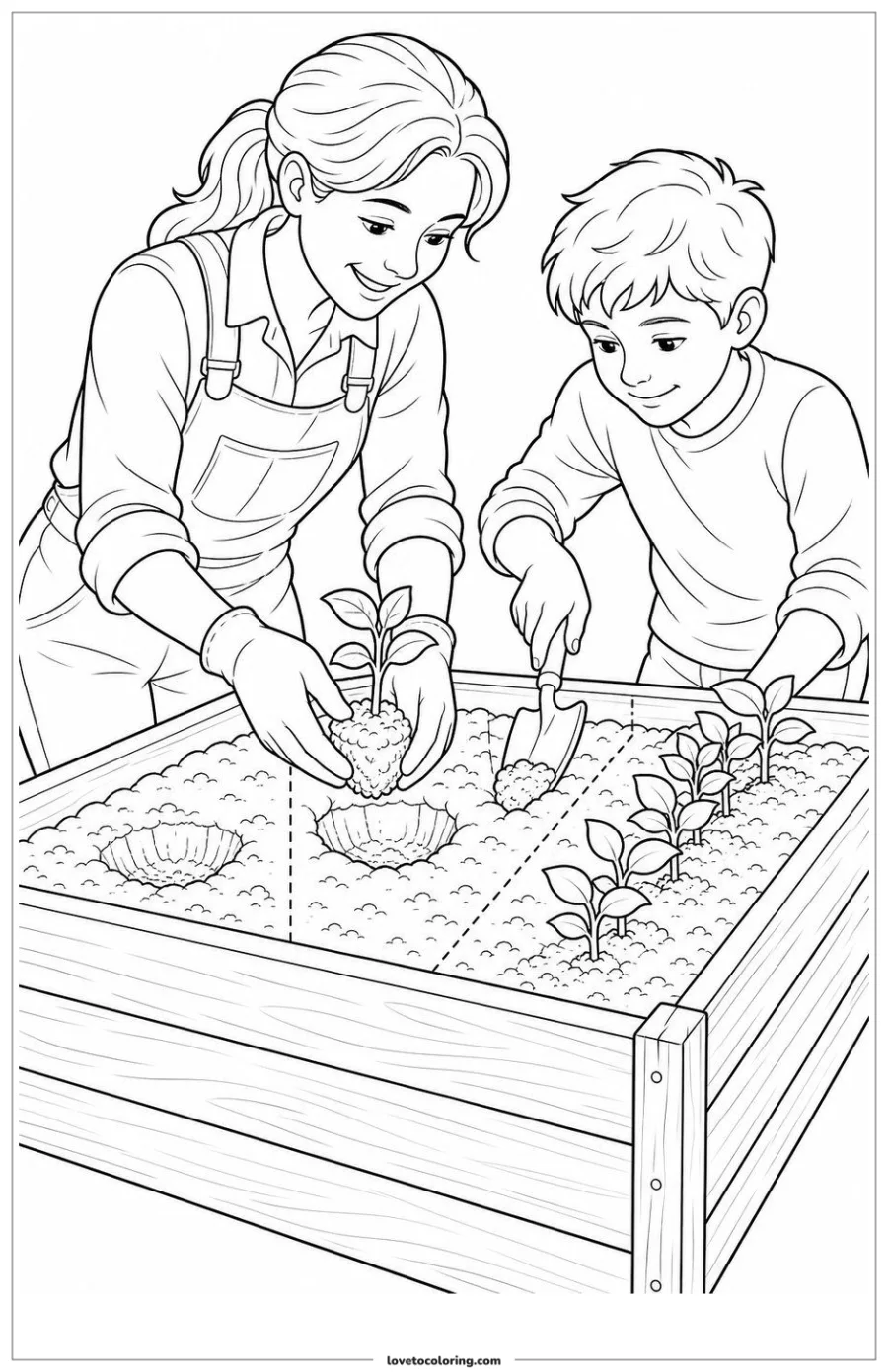 Dibujo para colorear de gardening with family and solving an everyday problem
