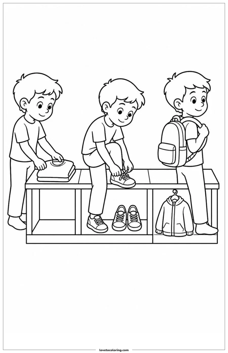 Dibujo para colorear de morning routine three-step sequence