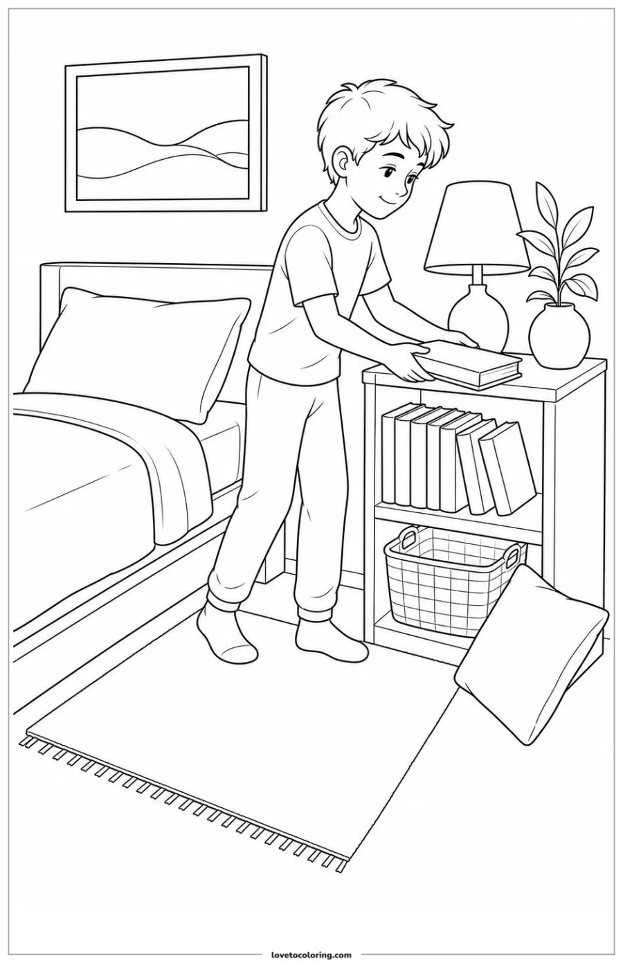 Dibujo para colorear de bedtime routine reading corner