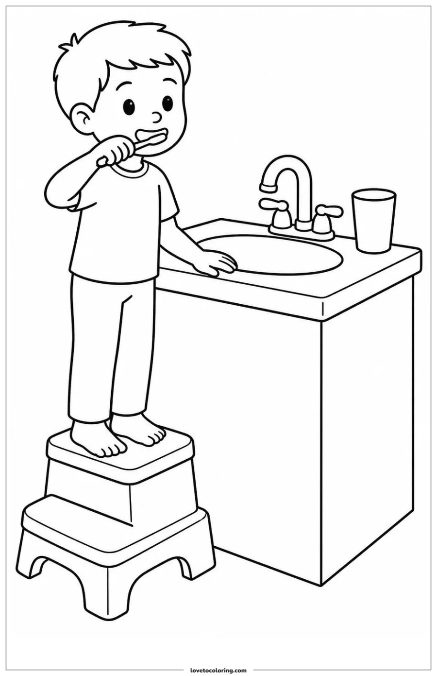 Dibujo para colorear de brushing teeth at the sink