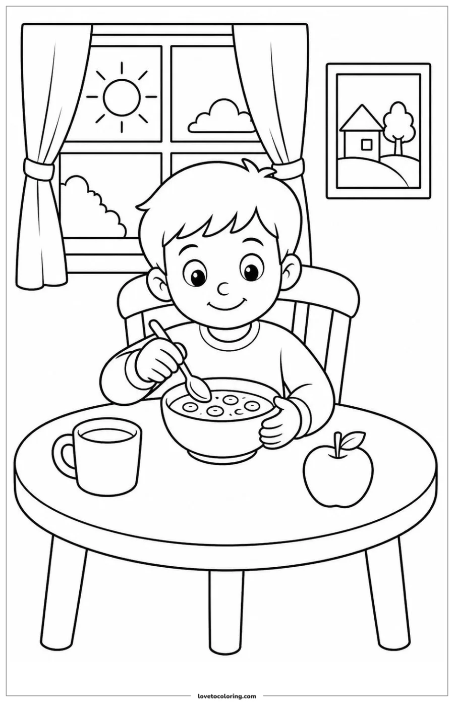 Dibujo para colorear de eating a calm breakfast at the table