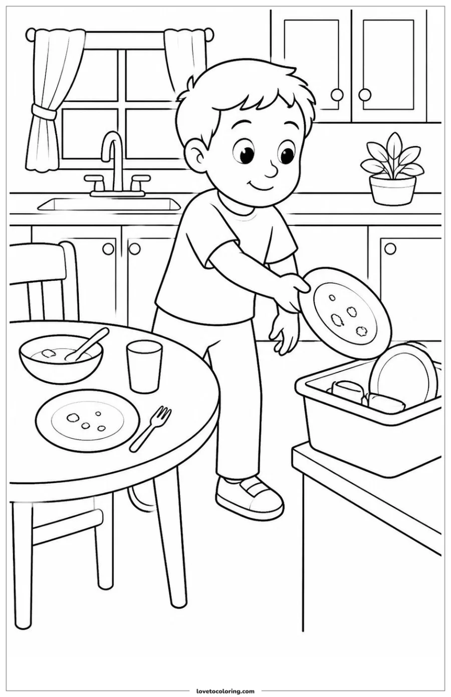 Dibujo para colorear de meal cleanup cleaning the table after a meal