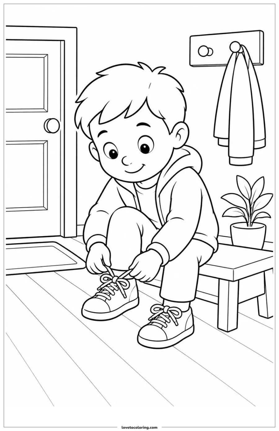 Dibujo para colorear de tying shoelaces before a walk