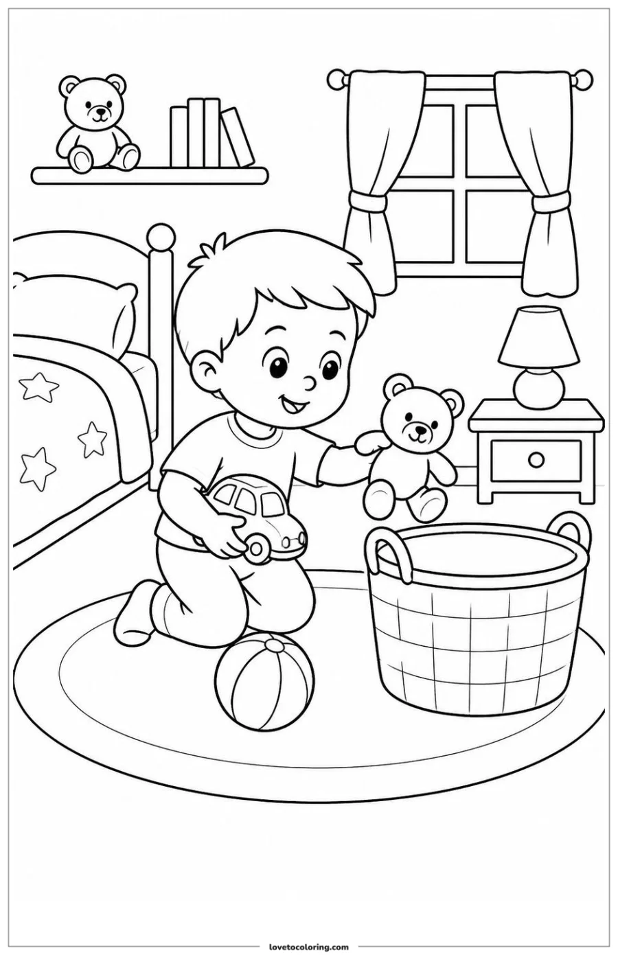 Dibujo para colorear de putting toys away before bedtime