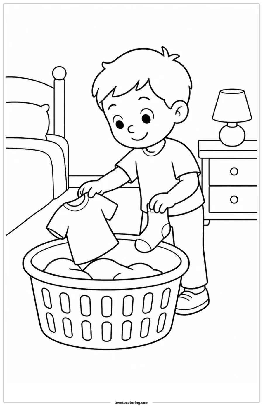 Dibujo para colorear de placing clothes in a laundry basket
