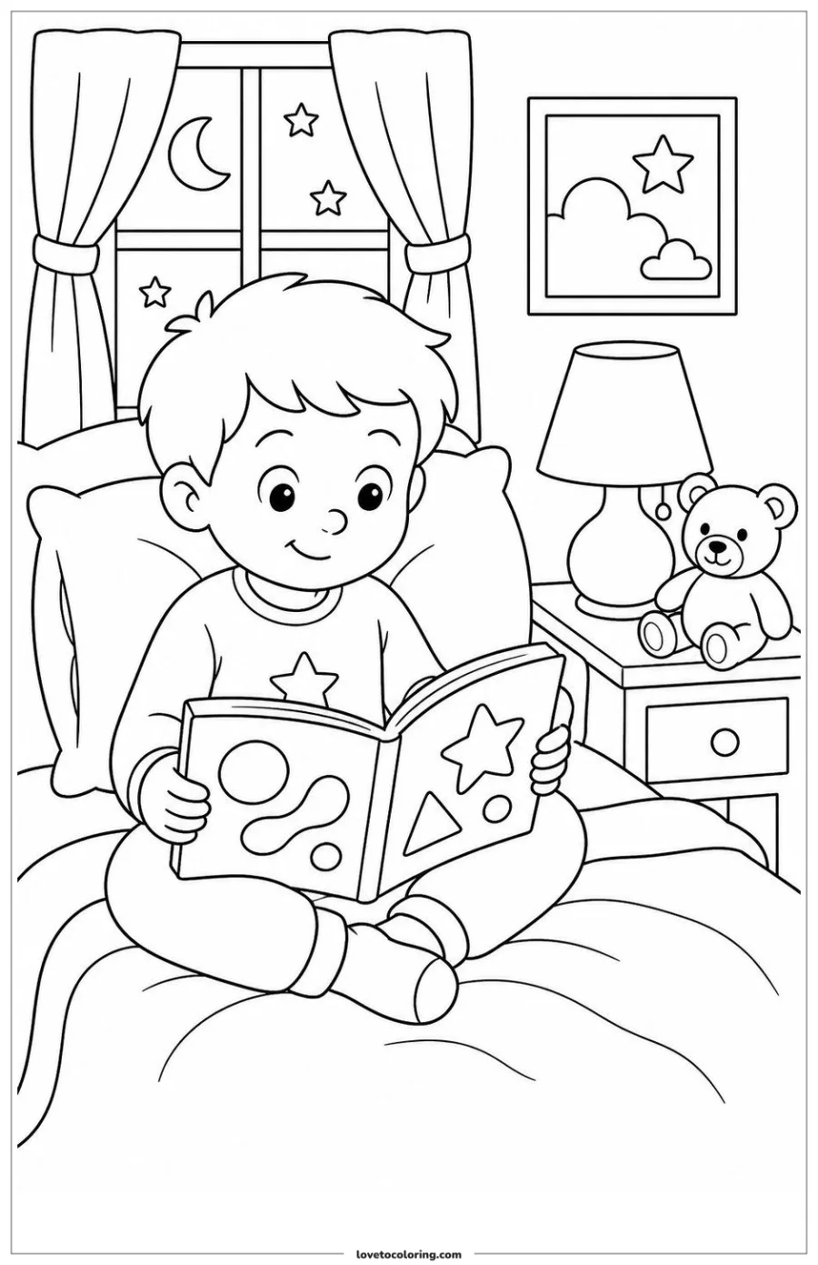 Dibujo para colorear de looking at a picture book before bed