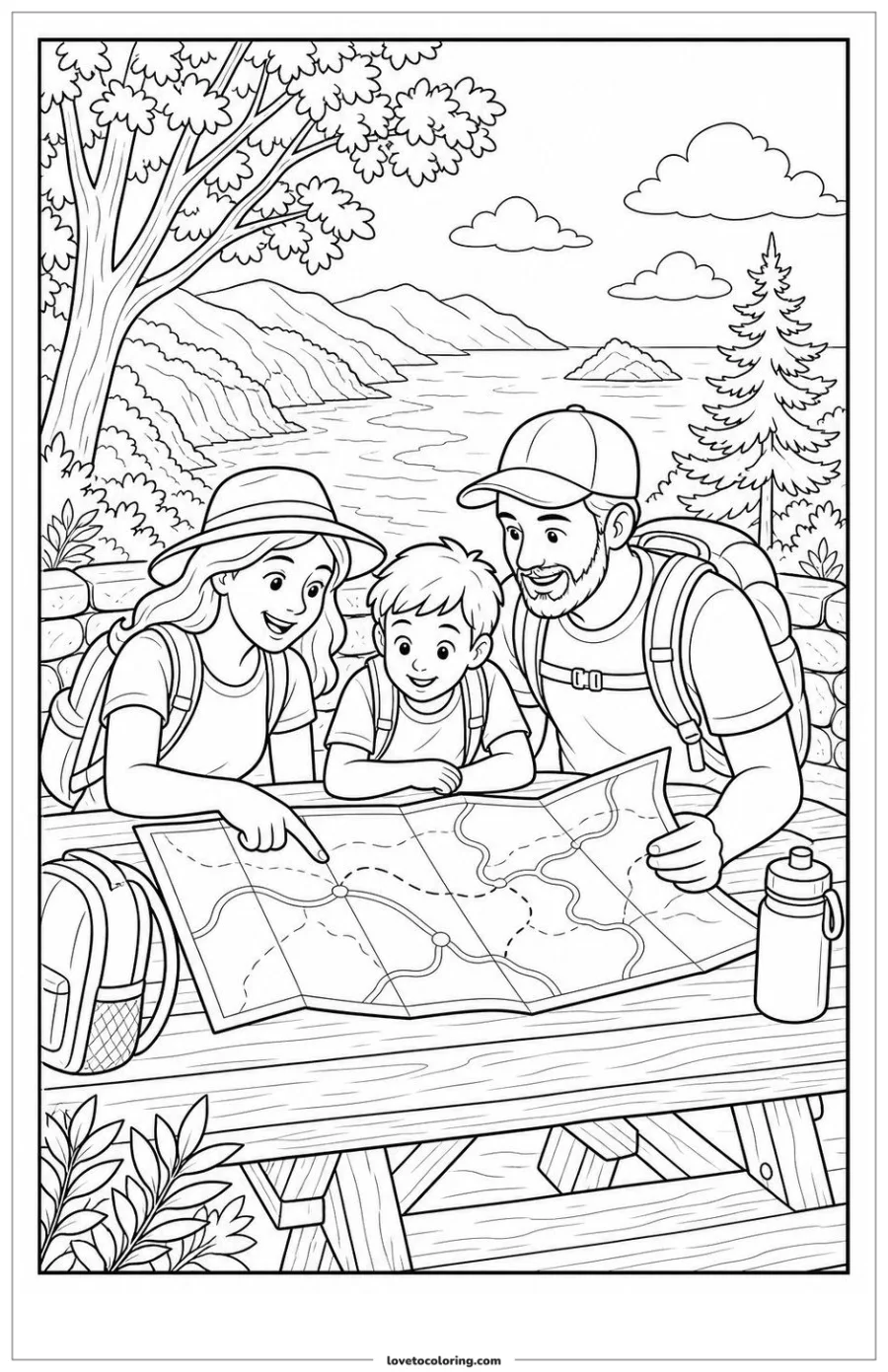 Dibujo para colorear de reading a travel map together