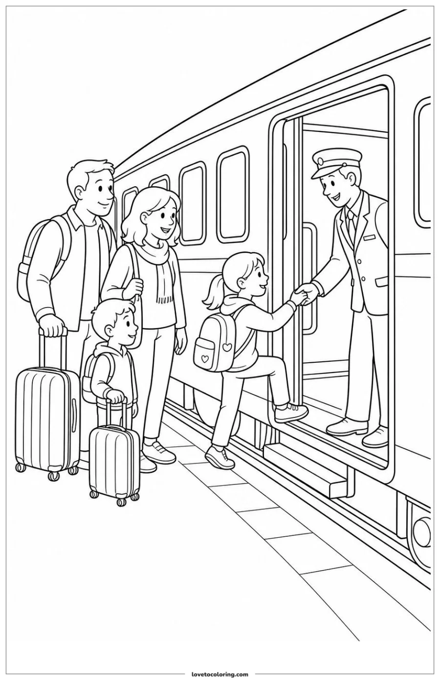 Dibujo para colorear de boarding a train with luggage