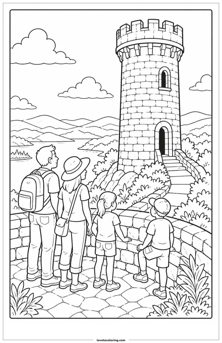 Dibujo para colorear de visiting a scenic stone tower