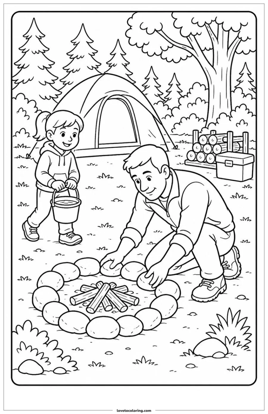 Dibujo para colorear de preparing a safe campsite fire ring