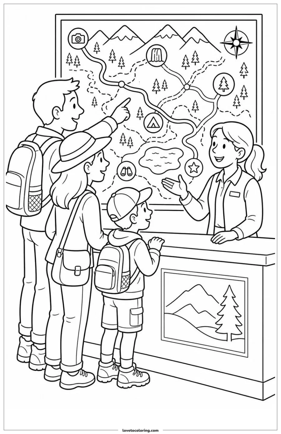 Dibujo para colorear de asking a visitor center for directions