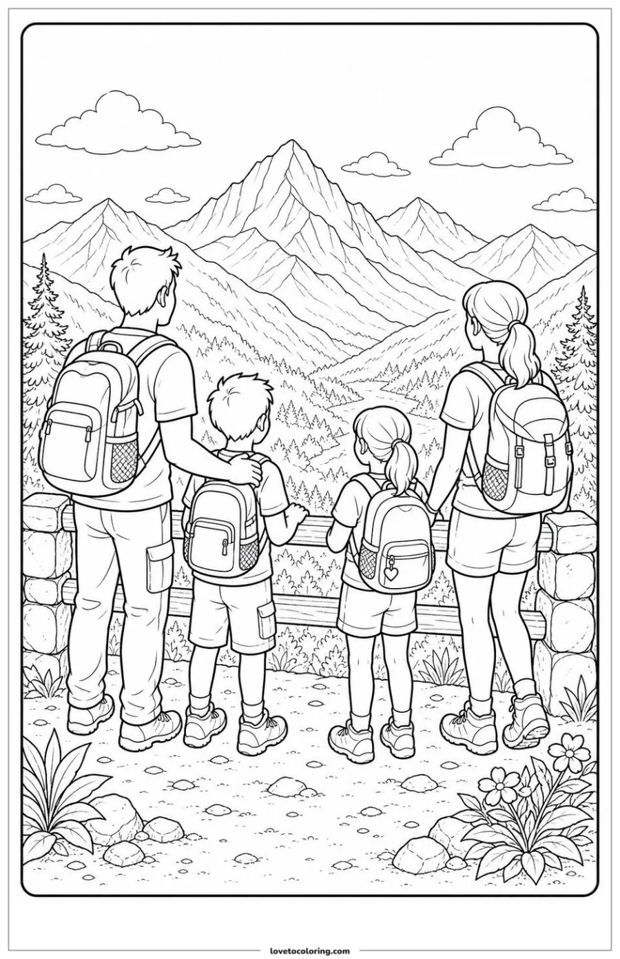 Dibujo para colorear de reaching a mountain viewpoint together