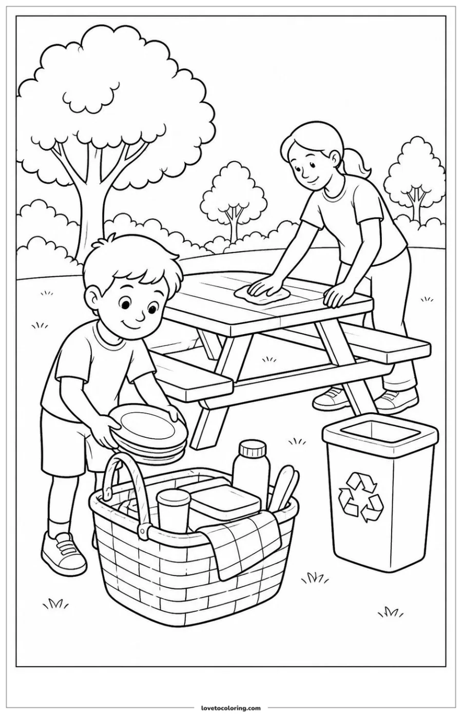 Dibujo para colorear de cleaning up after a picnic