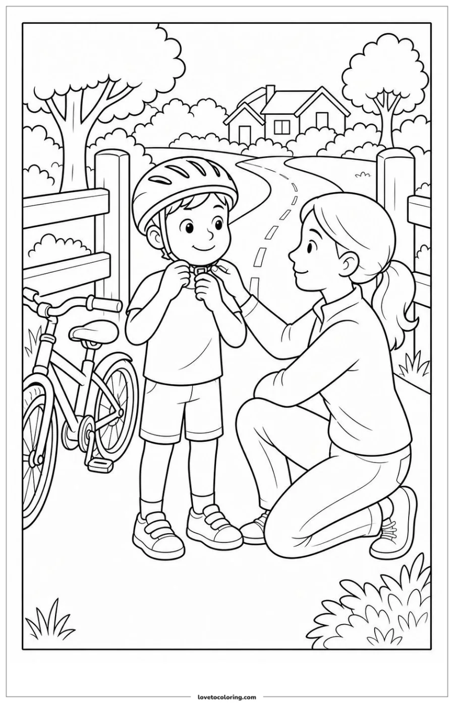 Dibujo para colorear de checking a helmet before a bike ride