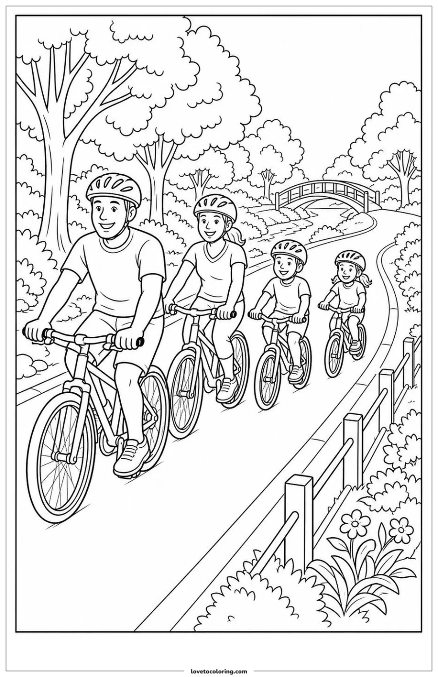 Dibujo para colorear de cycling through the park together