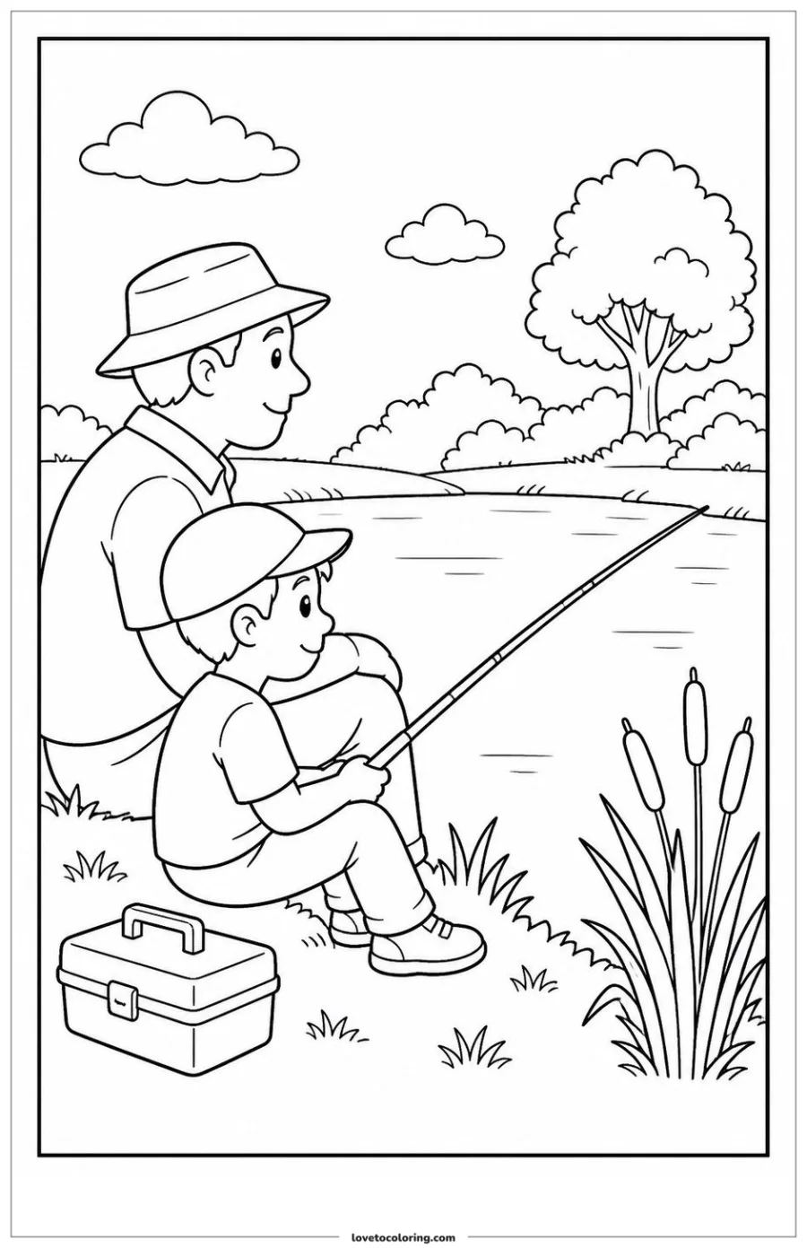 Dibujo para colorear de fishing quietly at a pond