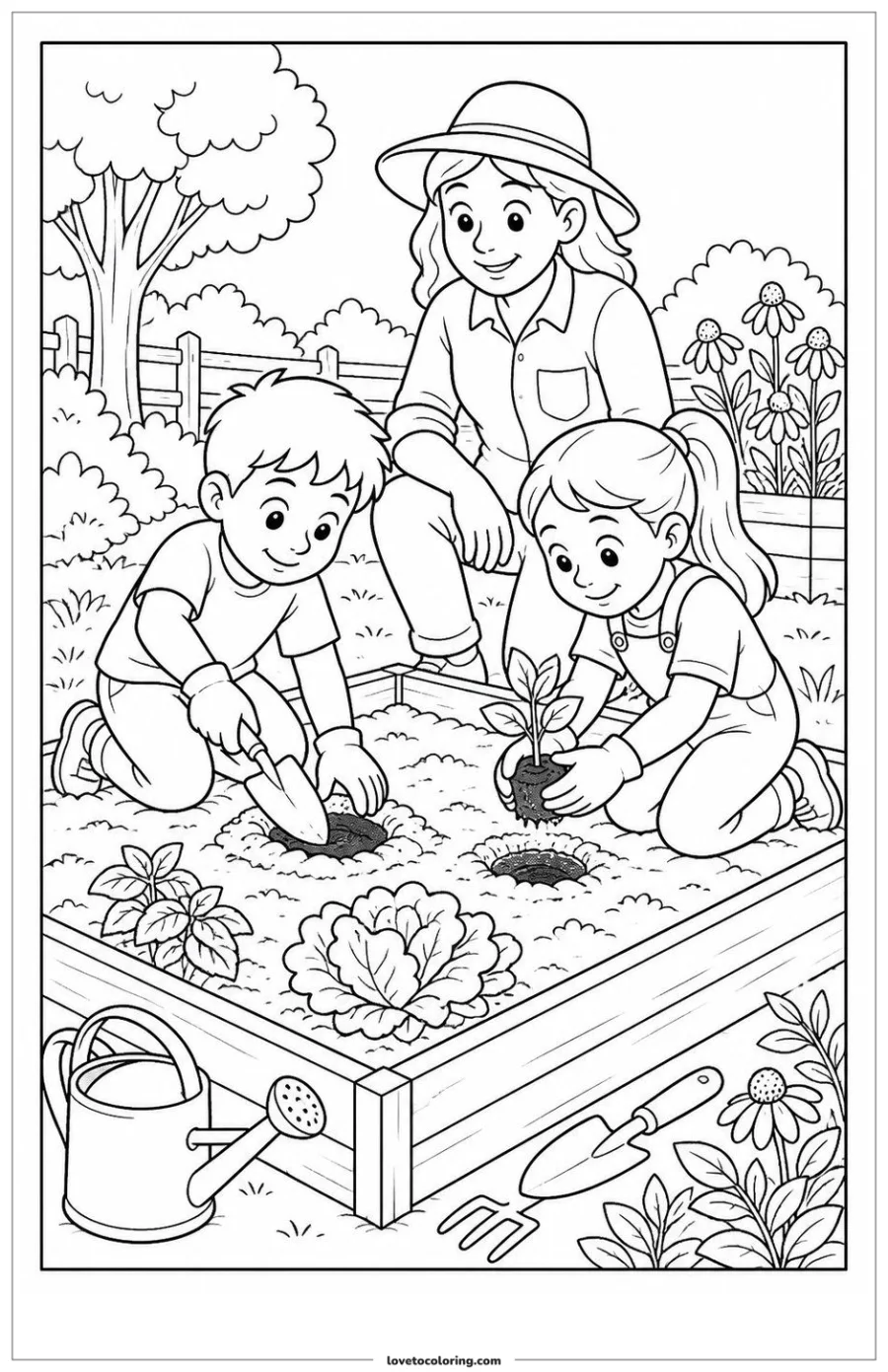 Dibujo para colorear de planting a garden together