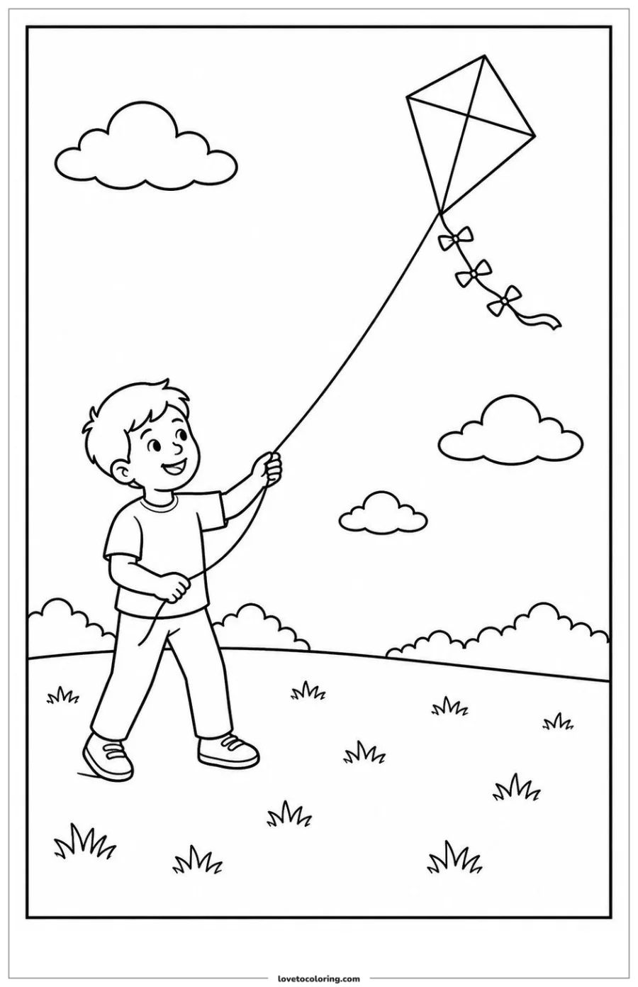 Dibujo para colorear de flying a kite in an open field