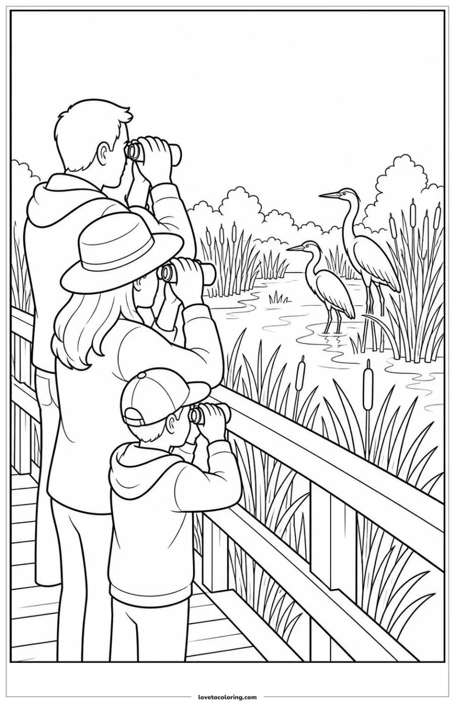 Dibujo para colorear de watching birds at a wetland