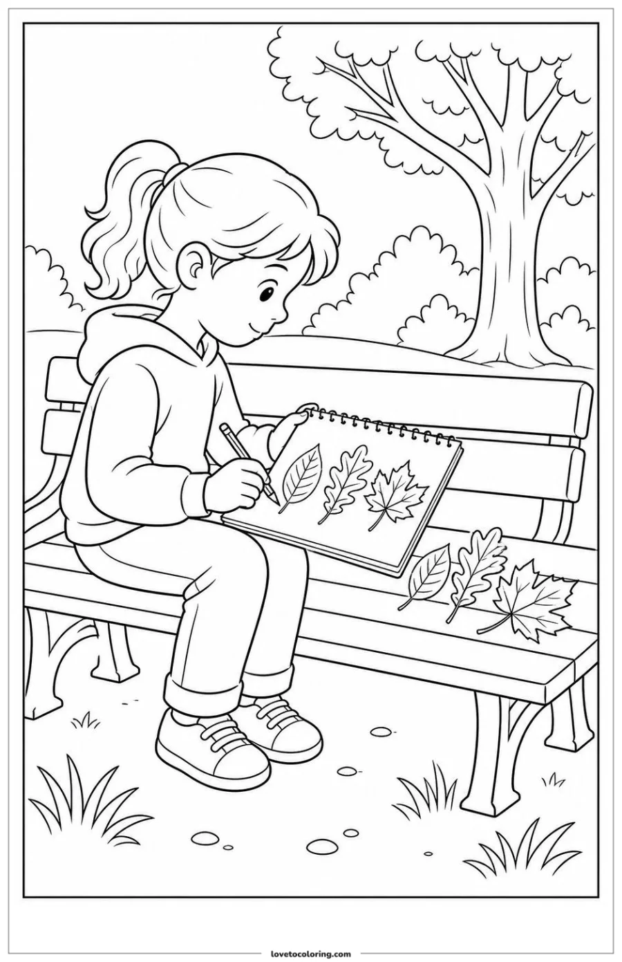 Dibujo para colorear de sketching leaves in the park