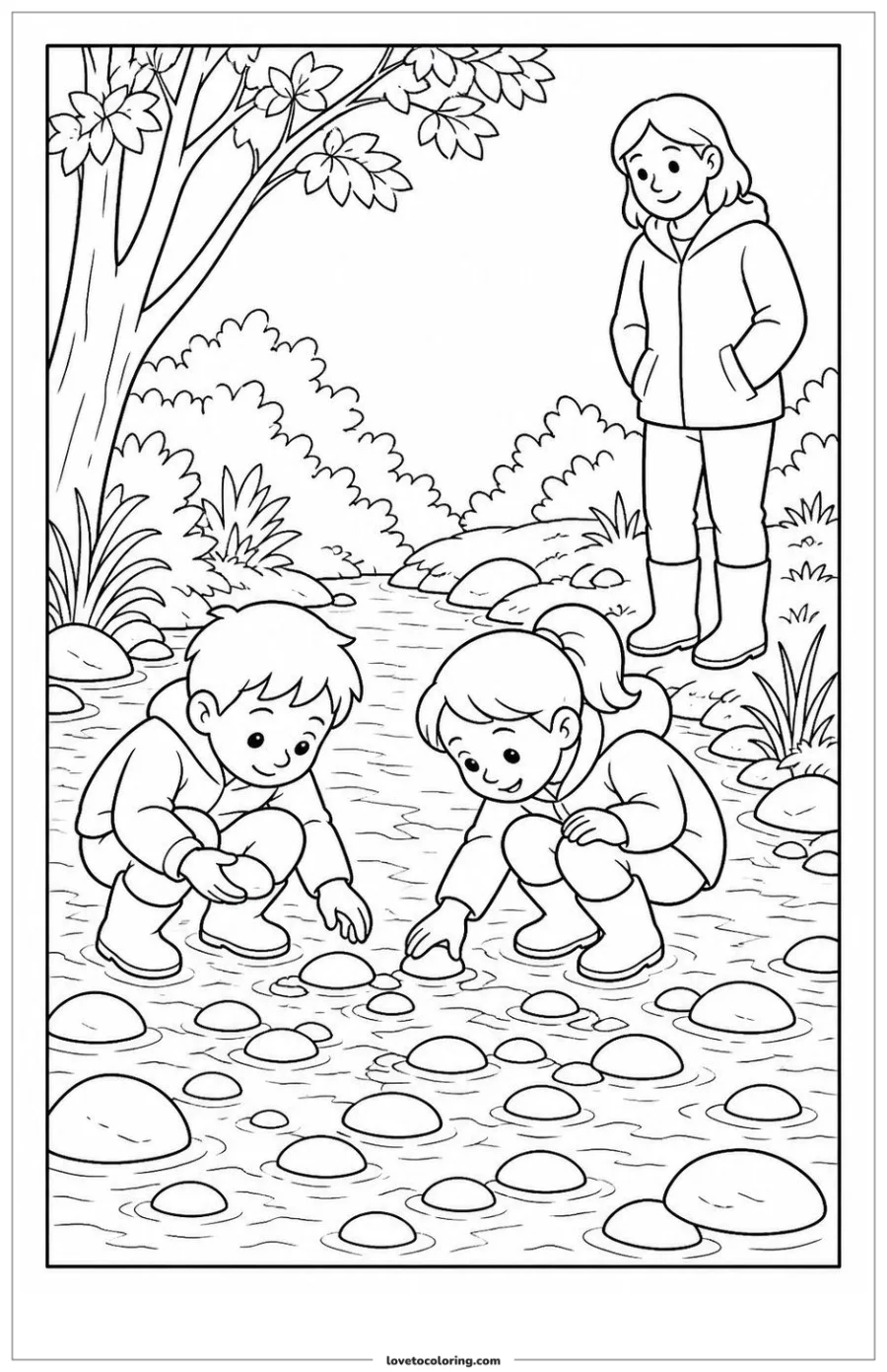 Dibujo para colorear de exploring a shallow creek