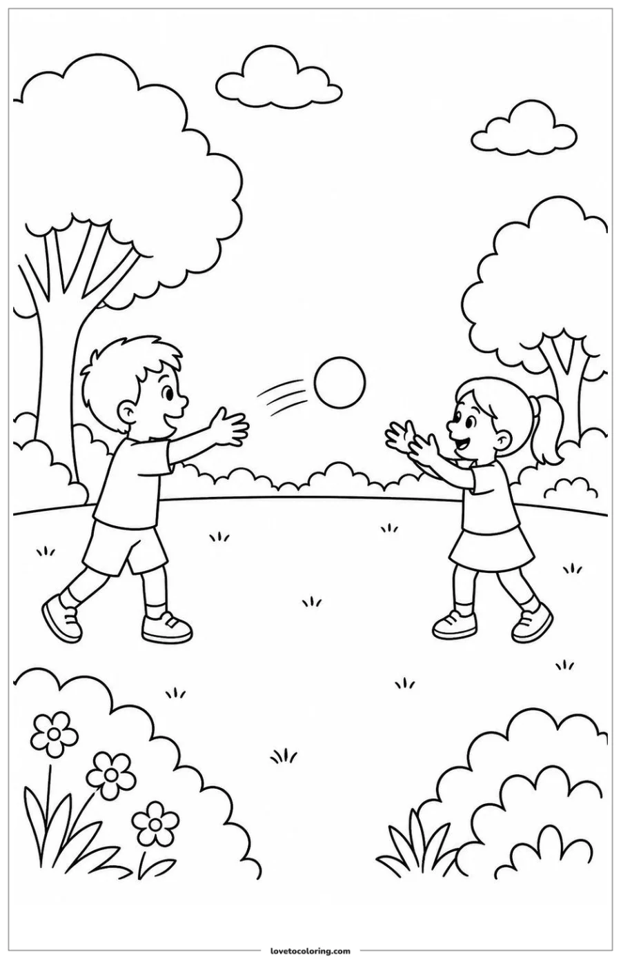Dibujo para colorear de playing catch in the park