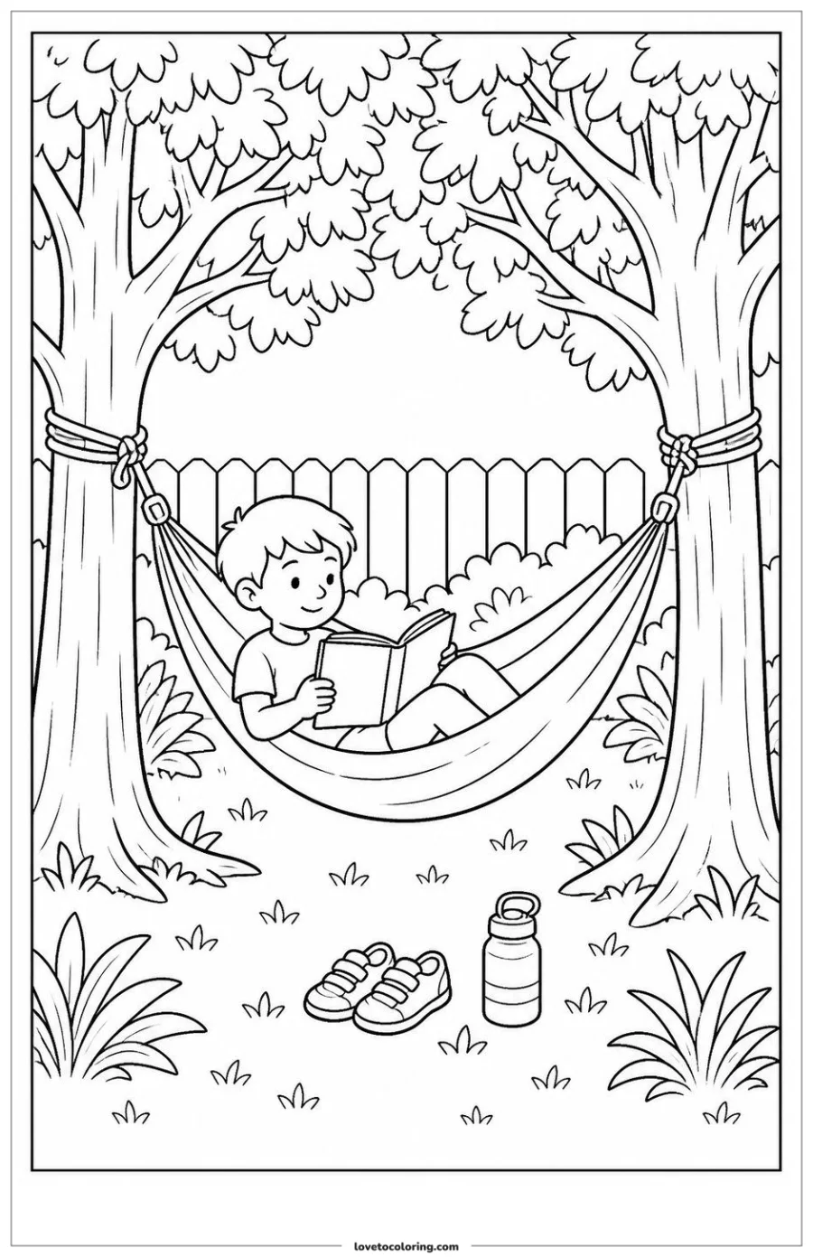 Dibujo para colorear de reading outdoors in a hammock