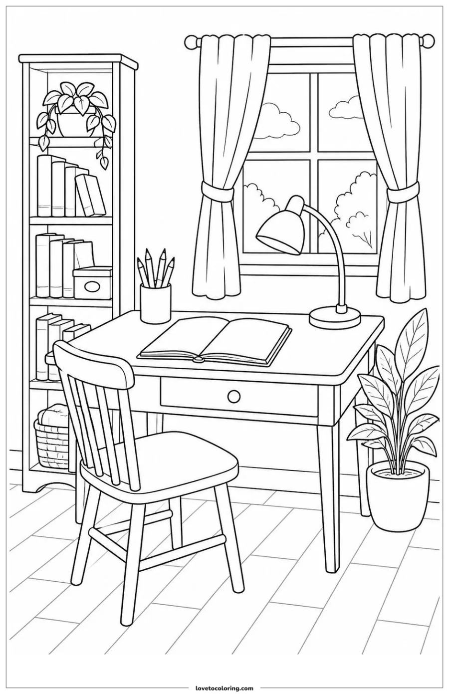 Dibujo para colorear de bookish home office