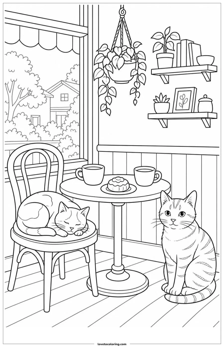 Dibujo para colorear de cats at a cafe table