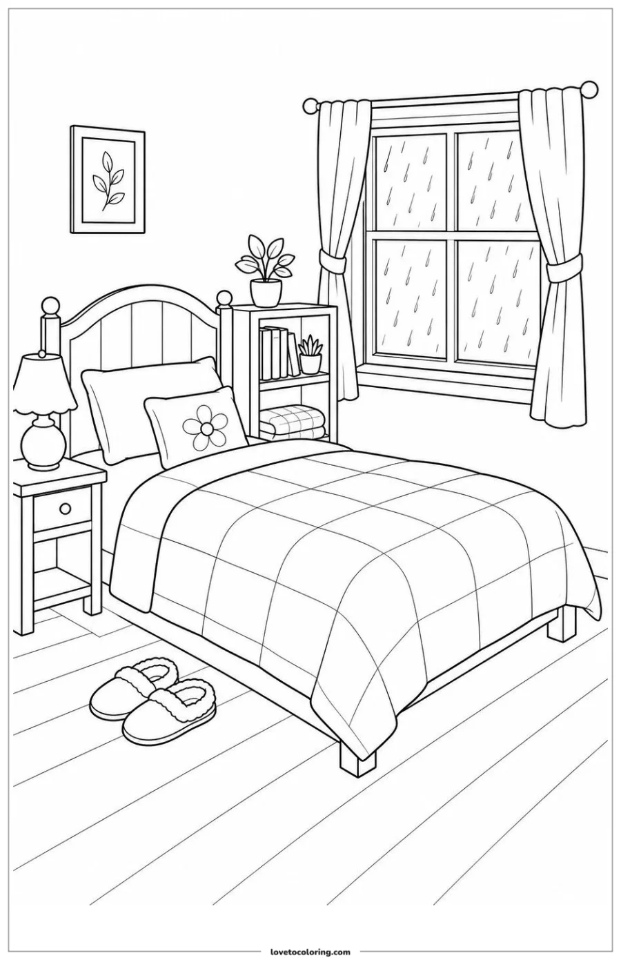 Dibujo para colorear de rainy day bedroom