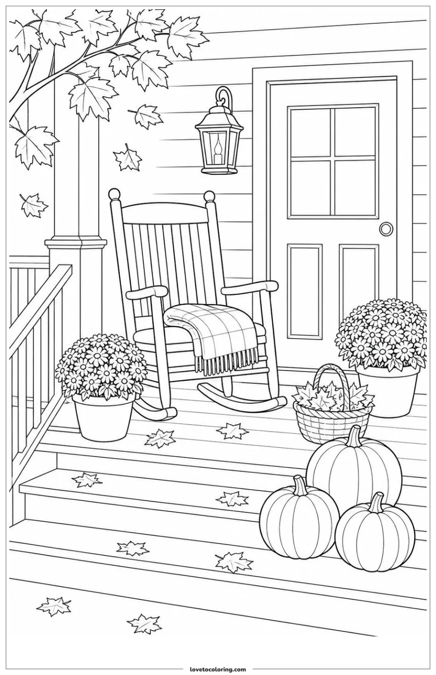 Dibujo para colorear de autumn rocking-chair porch