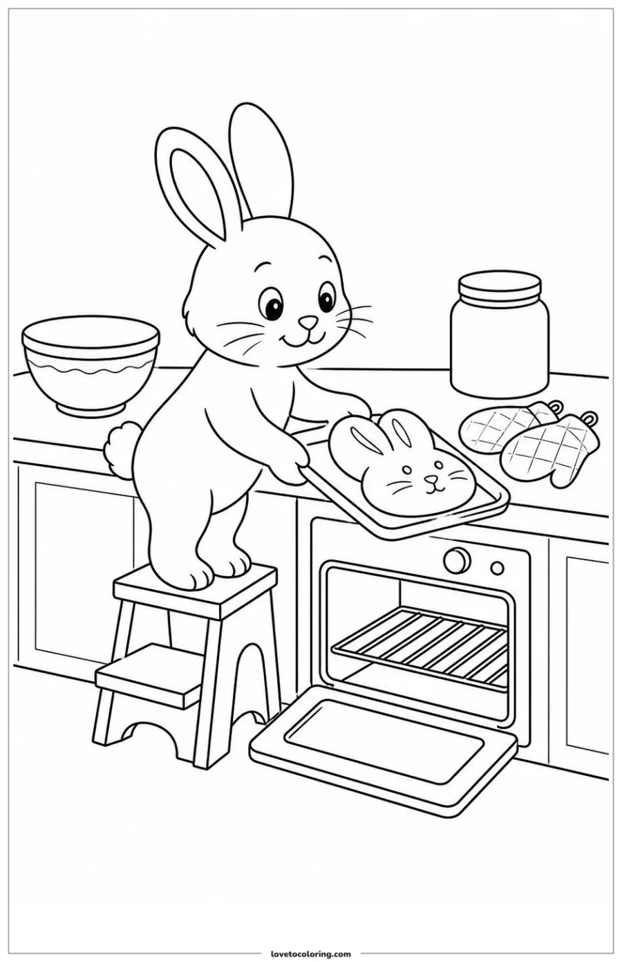 Dibujo para colorear de bunny baking bread