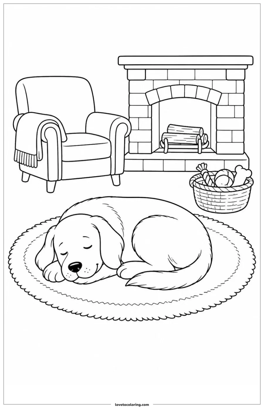 Dibujo para colorear de sleeping dog by the hearth
