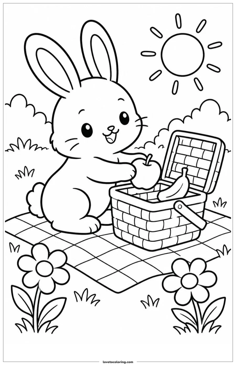 Dibujo para colorear de bunny picnic basket