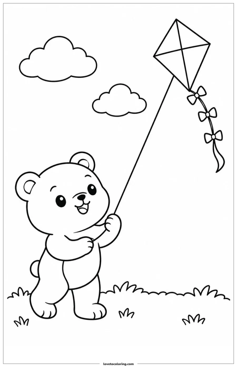 Dibujo para colorear de bear flying a kite