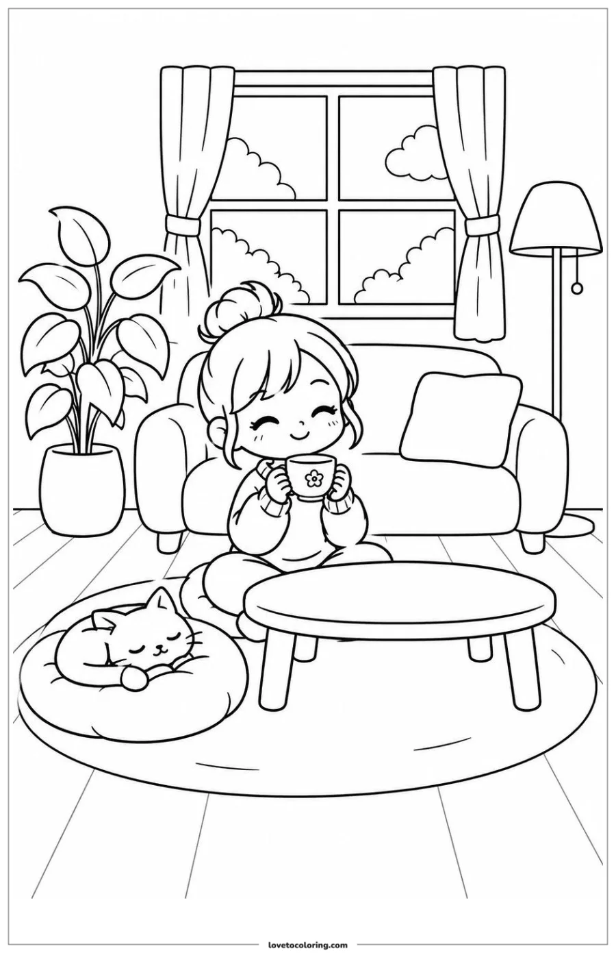 Dibujo para colorear de living room tea time