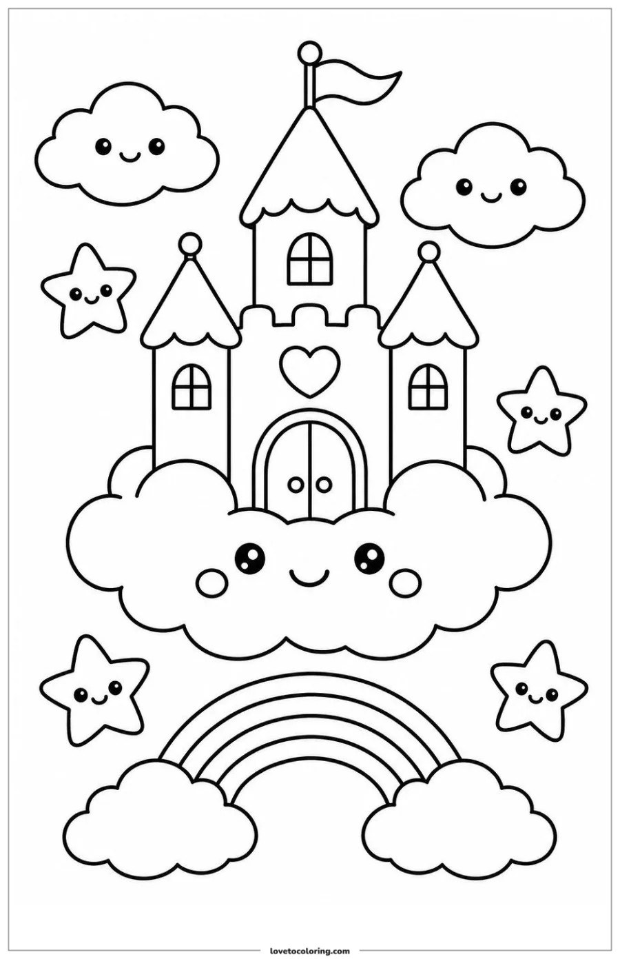 Dibujo para colorear de cloud castle and rainbow