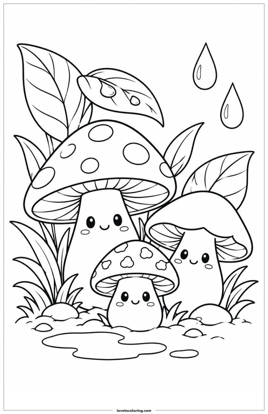 Dibujo para colorear de mushroom garden after rain